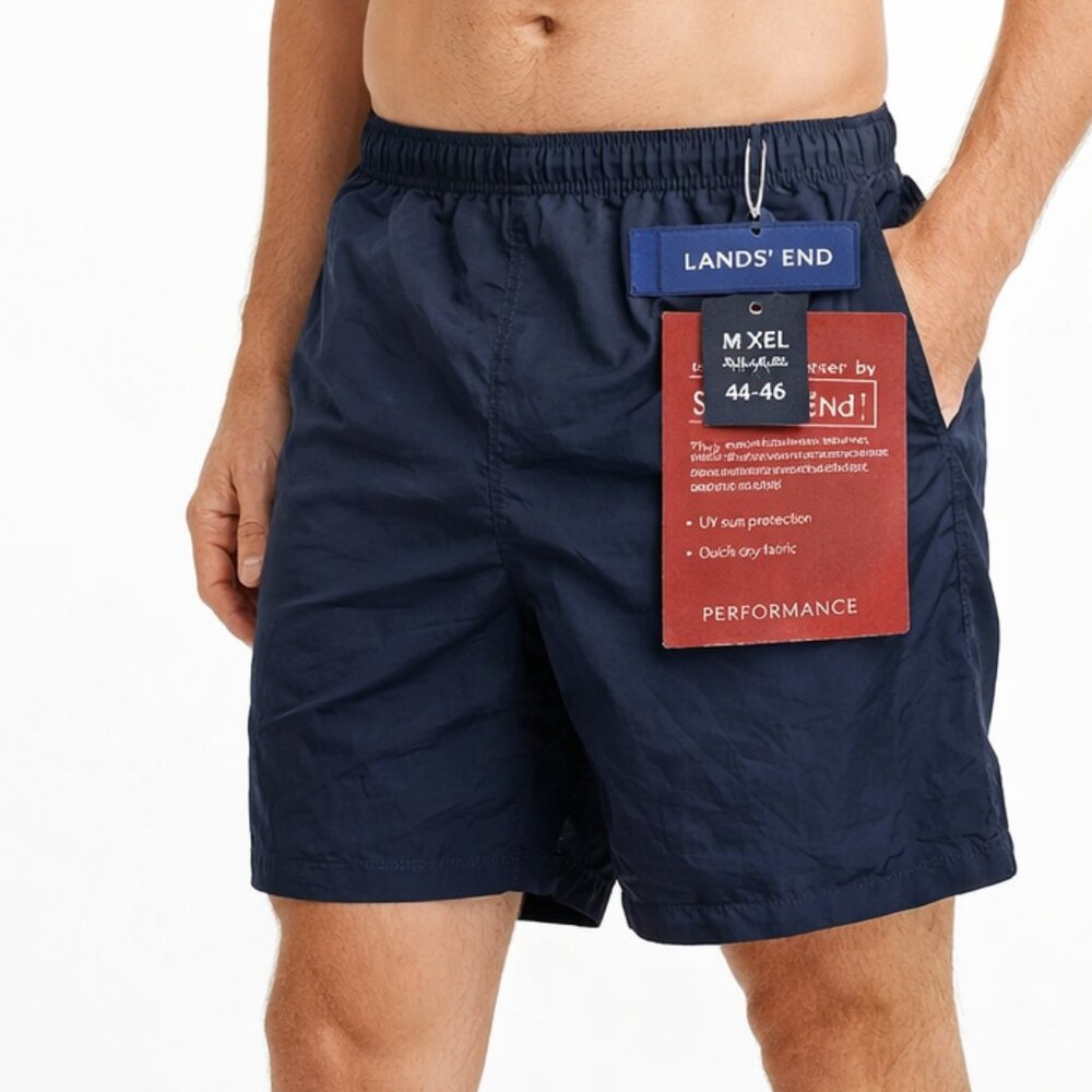 New Lands End Mens Swim Trunks Navy Blue Performance Quick Dry Size XXL Vacation